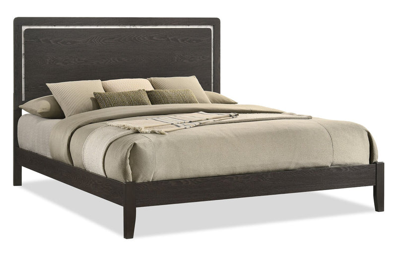 Ensemble de chambre à coucher Sable gris foncé 5 pièces avec lit, commode et miroir - format très grand lit