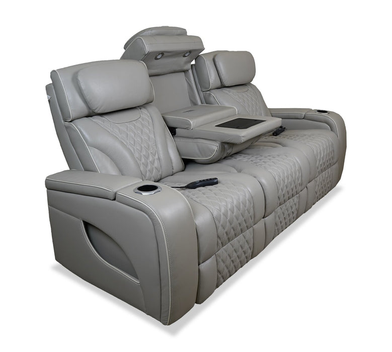 Sofa de massage à inclinaison électrique Elite de 86 po en cuir véritable avec son immersif et appuie-têtes électriques - mastic