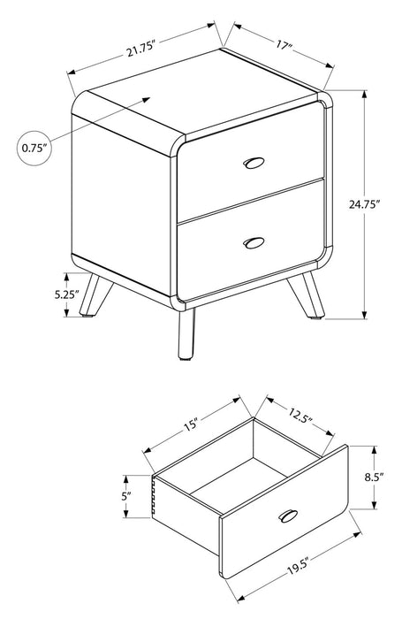 Table de nuit moderne du milieu du 20e siècle Cami de 17 po (L) x 24,8 po (H) à 2 tiroirs - chêne gris