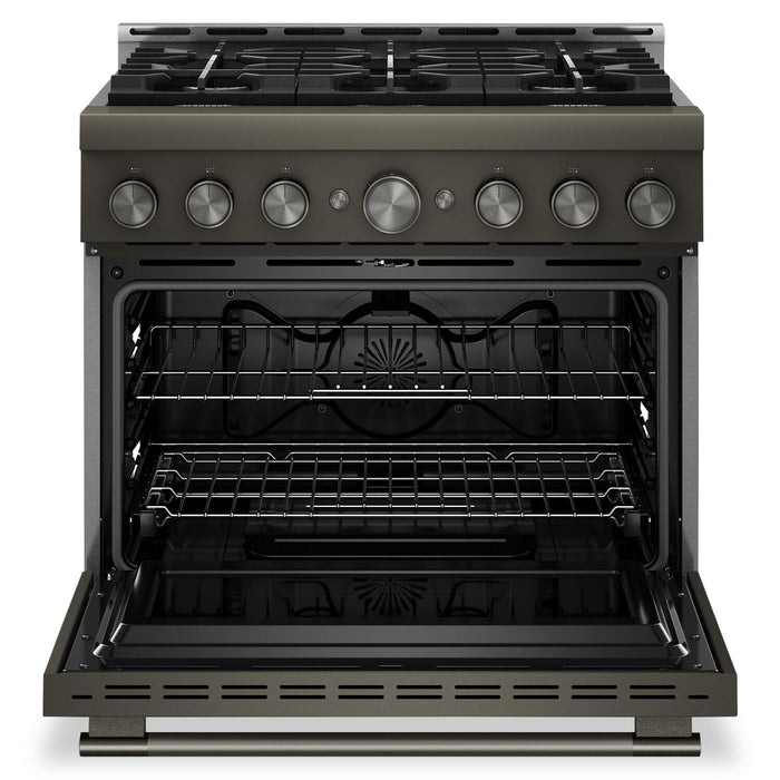 Cuisinière à gaz KitchenAid de 5,1 pi3 et de 36 po avec mode de friture à air sans préchauffage - minerai noir - KFGS936SBE