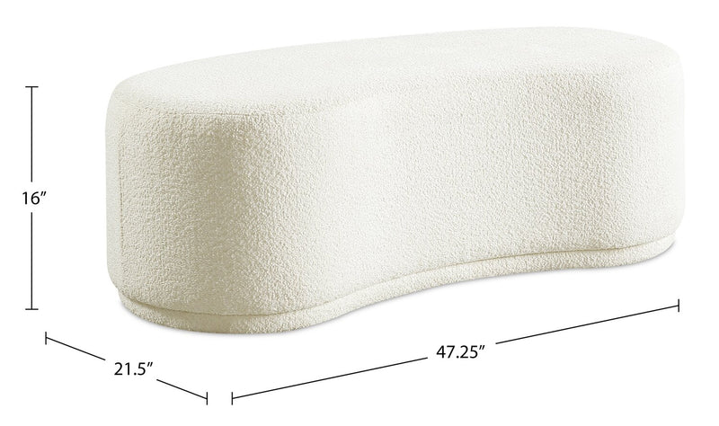 Banc arrondi Maren de 47,25 po en tissu - crème
