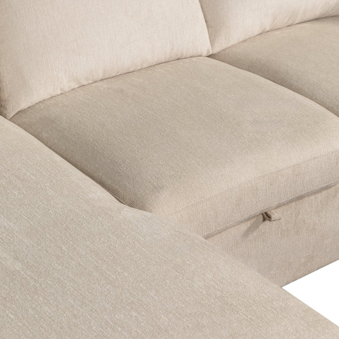 Sofa-lit sectionnel de gauche Envy 3 pièces en tissu de chenille avec fauteuil long de rangement - beige amande
