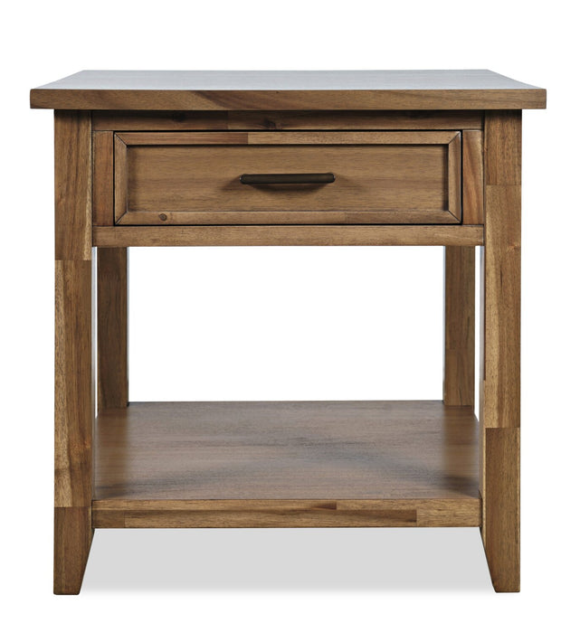 Table de bout rustique Nathan de 24 po avec rangement et tablette - brun clair