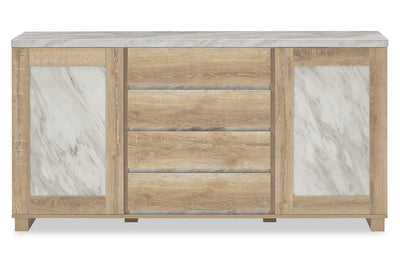 Vega Dining Server with Storage & 4 Drawers, Marble Look, 66"W - Natural & White | Desserte de salle à manger Vega de 66 po (L) en imitation de marbre avec rangement et 4 tiroirs - naturelle et blanche