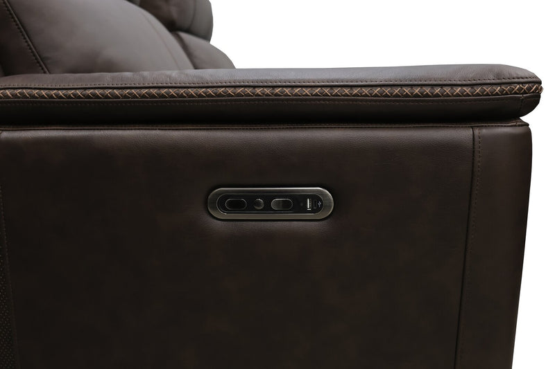 Sofa de massage à inclinaison électrique Vibe de 85 po en cuir véritable avec son immersif et appuie-têtes électriques - brun