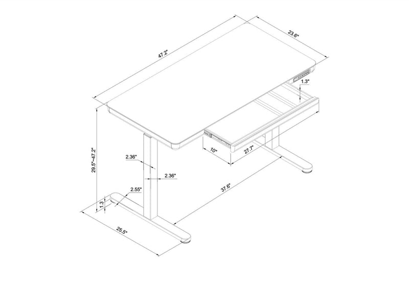 Bureau Metro de 47,24 po à hauteur réglable avec rangement et ports USB - noir