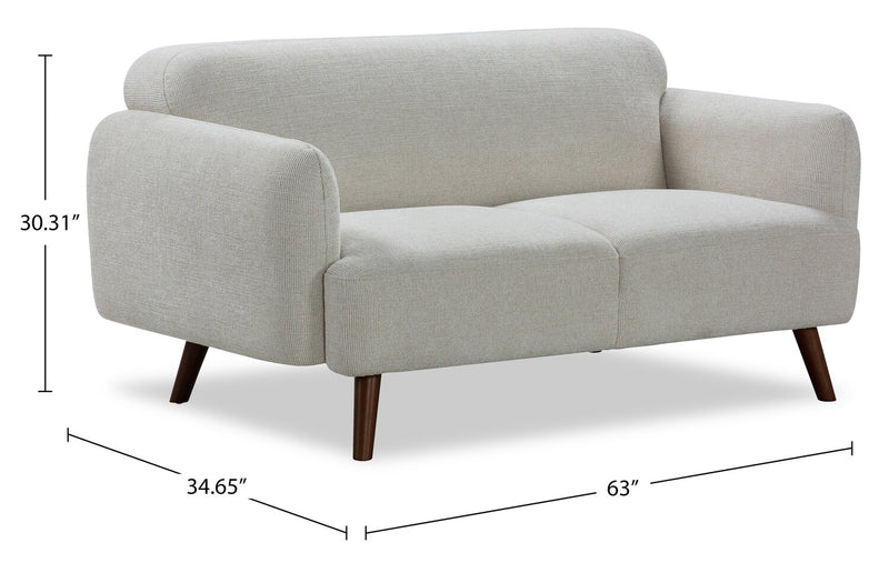 Causeuse Sadie de 63 po en tissu avec pattes en hévéa - beige
