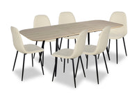  Ensemble de salle à manger Joss 7 pièces avec table et 6 chaises - rallonge papillon 63 po à 86,5 po (L), métal - naturel et blanc