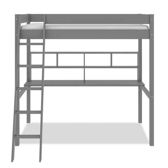 Lit mezzanine Brody gris avec bureau intégré, échelle et garde-corps pour enfants et adolescents - format lit simple