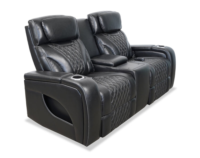 Causeuse de massage à inclinaison électrique Elite de 74 po en cuir véritable avec son immersif et appuie-têtes électriques - noire