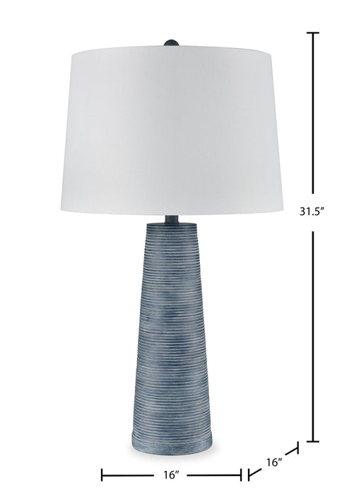 Lampe de table texturée Sadie de 31,5 po avec abat-jour blanc - lavis denim 