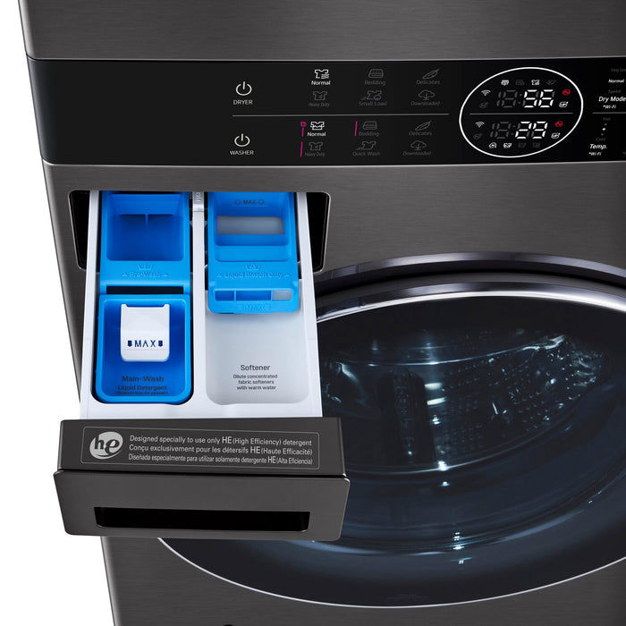 Tour de lavage WashTowerMC haute efficacité LG à chargement frontal avec laveuse de 5,8 pi³ et sécheuse de 7,8 pi³ - acier noir - WKHC252HBA