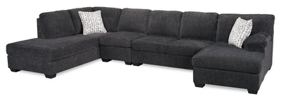 Made in Canada Morgan 3-Piece Left-Facing Chenille Fabric Wrap Sectional with Accent Pillows - Grey | Sofa sectionnel en U de gauche Morgan 3 pièces fabriqué au Canada en tissu de chenille avec coussins décoratifs - gris