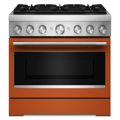 KitchenAid 5.1 Cu. Ft. Dual Fuel Range with No Preheat Air Fry – Scorched Orange - KFDS936SSC | Cuisinière hybride KitchenAid de 5,1 pi3 avec friture à air sans préchauffage - orange brûlée - KFDS936SSC