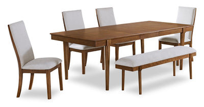 Ember 6pc Dining Set with Table, Bench & 4 Chairs, 74-92"W - Grey & Brown | Ensemble de salle à manger Ember 6 pièces avec table de 74 po à 92 po (L), banc et 4 chaises - gris et brun