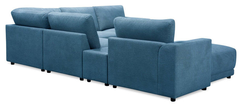 Sofa sectionnel modulaire de droite Voyage 6 pièces en tissu avec console et coussins de dossier amovibles - bleu
