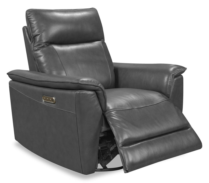 Fauteuil berçant, pivotant et à inclinaison électrique Angelo de Château d’Ax de 38,58 po en cuir véritable - gris