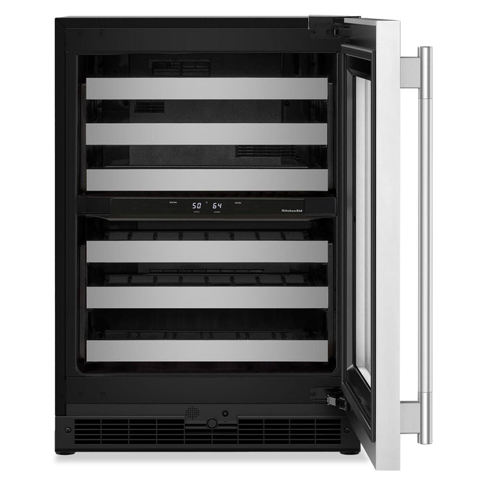 Refroidisseur à vin sous le comptoir KitchenAid de 24 po avec extension complète – acier inoxydable - KUWR324SSB