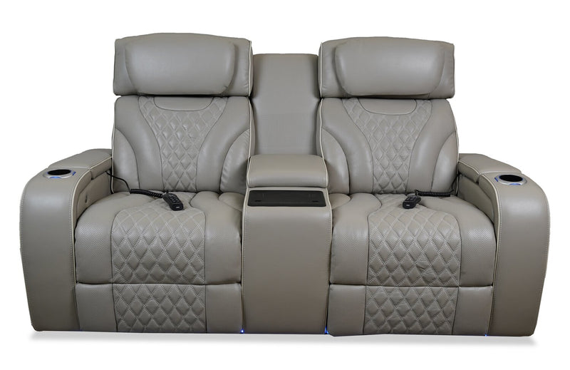 Causeuse de massage à inclinaison électrique Elite de 74 po en cuir véritable avec son immersif et appuie-têtes électriques - mastic