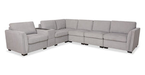 Sofa sectionnel Vault 7 pièces avec 5 fauteuils de rangement et console de rangement avec USB - gris