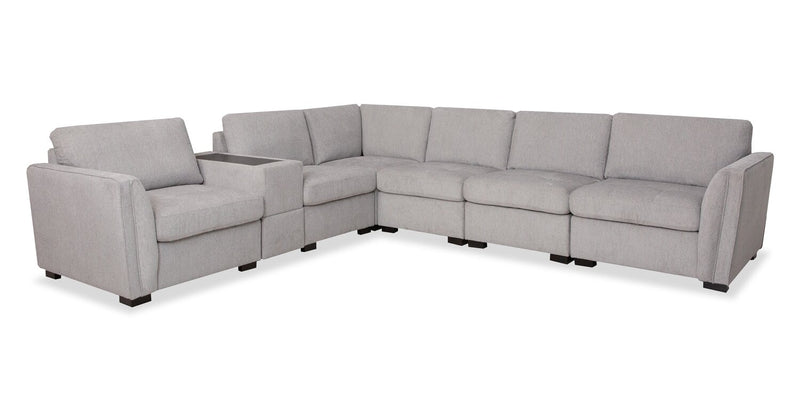 Sofa sectionnel Vault 7 pièces avec 5 fauteuils de rangement et console de rangement avec USB - gris