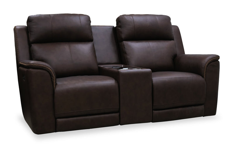 Causeuse de massage à inclinaison électrique Vibe de 76 po en cuir véritable avec son immersif et appuie-têtes électriques - brune