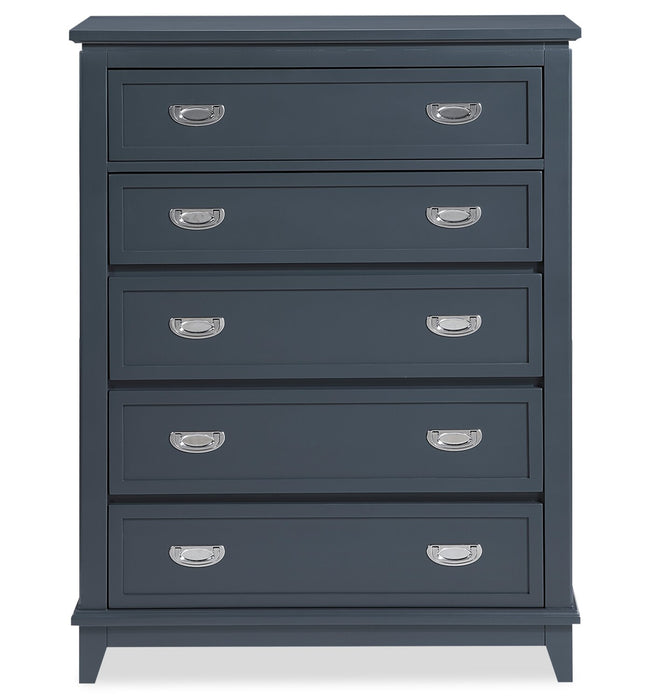 Commode verticale de chambre à coucher Quinn de 36,5 po (L) x 48,5 po (H) à 5 tiroirs - bleue