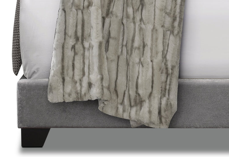 Lit rembourré Candace en tissu de velours gris avec capitonnage à boutons - format lit double