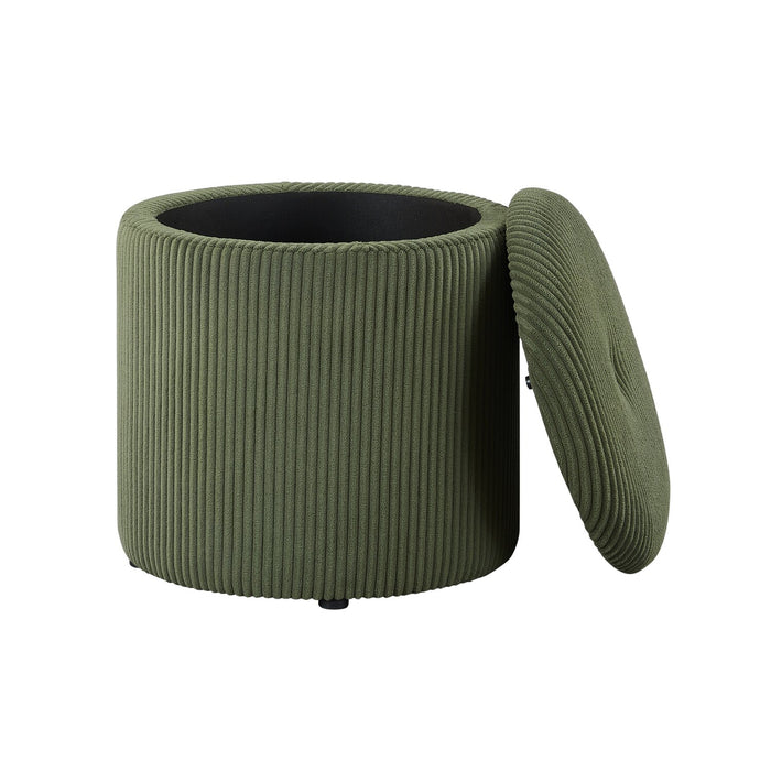 Pouf de rangement rond Saskatoon de 17 po en velours côtelé - vert