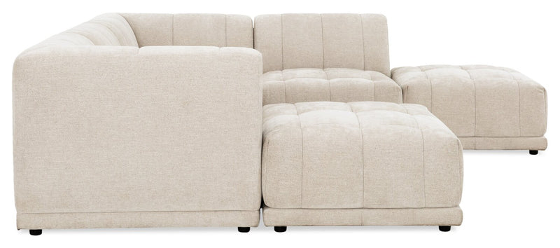 Sofa sectionnel modulaire Oaklyn 6 pièces en tissu avec poufs et coussins de siège capitonnés - beige