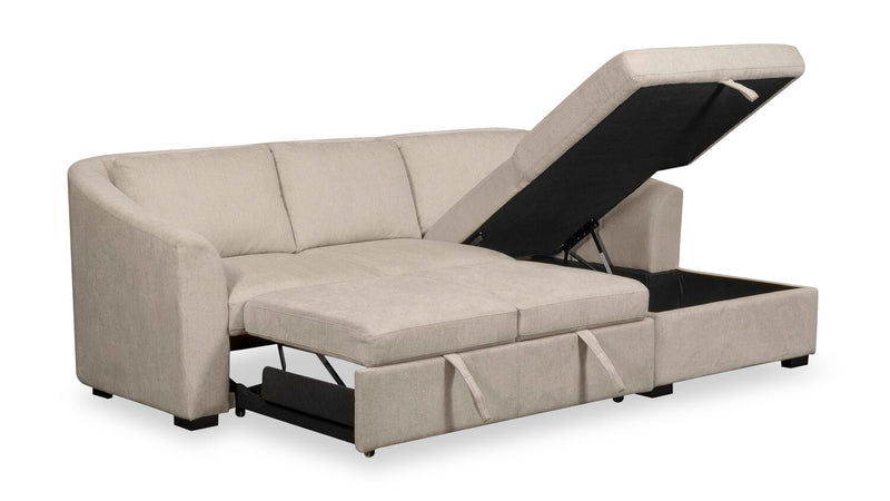 Sofa-lit sectionnel de droite Envy 2 pièces en tissu de chenille avec fauteuil long de rangement - beige amande