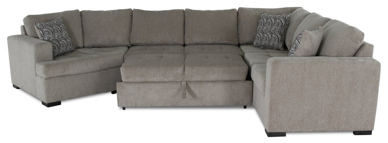 Sofa-lit sectionnel de gauche Legend 4 pièces fabriqué au Canada en tissu de chenille avec fauteuil enveloppant - beige platine