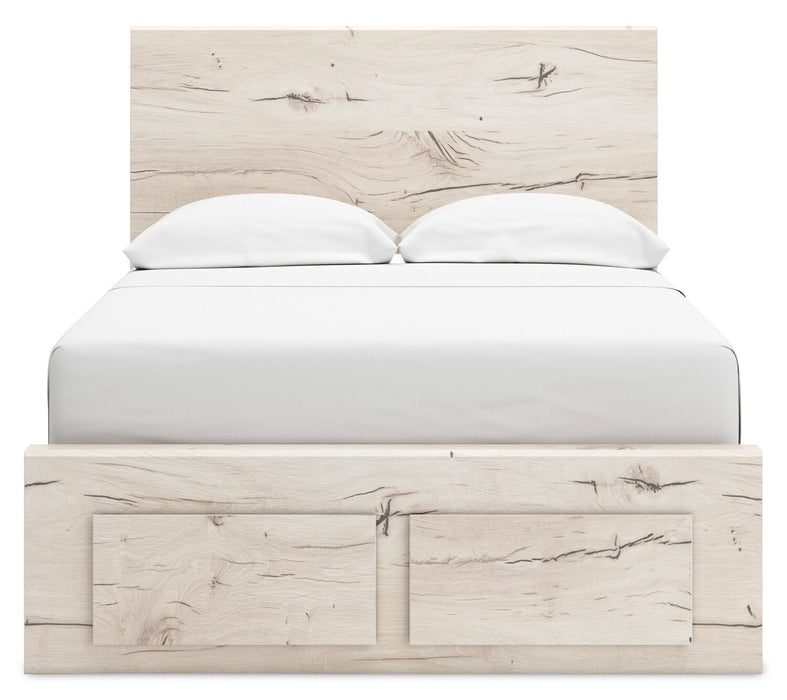 Ensemble de chambre à coucher Derekson 5 pièces blanc rustique avec lit de rangement, commode et miroir - format lit double