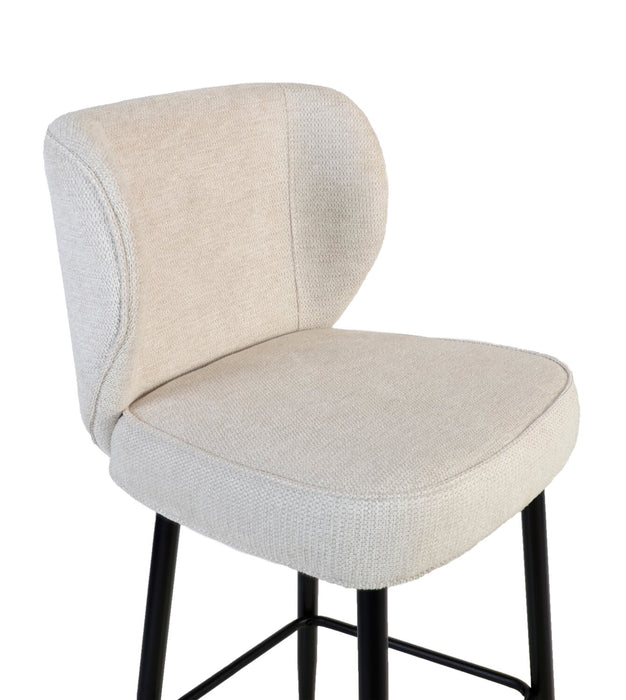 Tabouret Sara de hauteur comptoir de 26 po (H) en tissu d’apparence velours et en métal - blanc