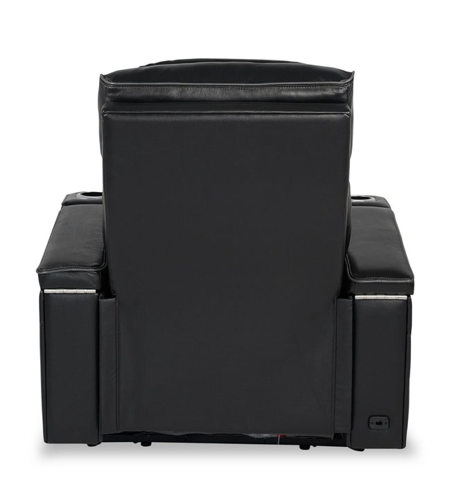 Fauteuil de massage à inclinaison électrique Elite de 38 po en cuir véritable avec appuie-tête électrique et accoudoirs de rangement - noir