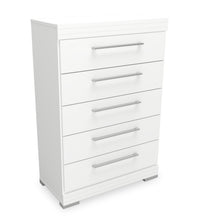  Commode verticale de chambre à coucher Riley de 31 po (L) x 46 po (H) à 5 tiroirs, fabriquée au Canada - blanche