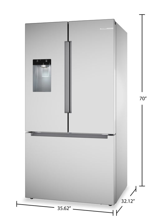 Réfrigérateur intelligent Bosch série 100 de 36 po et de 26 pi3 à portes françaises - acier inoxydable - B36FD10ENS