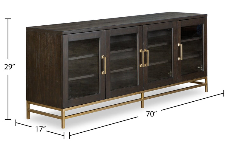 Meuble pour téléviseur moderne Cresset de 70 po en bois massif avec rangement et système de gestion des câbles pour téléviseurs jusqu’à 75 po - grain de café