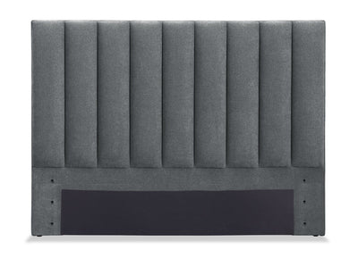 Amos Upholstered Headboard in Charcoal Fabric, Channelled - Full Size | Tête de lit rembourrée Amos en tissu anthracite en canaux - format lit double