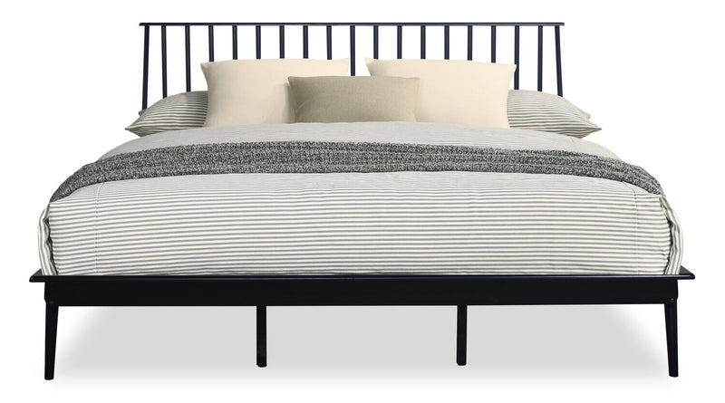Ensemble de chambre à coucher Milan 5 pièces de style moderne du milieu du 20e siècle avec lit, commode et miroir, noir - format très grand lit