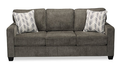Made in Canada Lennox 79" Chenille Fabric Sofa with Reversible Cushions and Accent Pillows - Grey | Sofa Lennox de 79 po fabriqué au Canada en tissu de chenille avec coussins réversibles et coussins décoratifs - gris