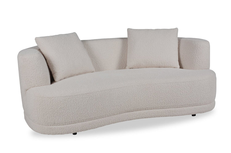 Causeuse arrondie Moon de 78 po en tissu avec coussins décoratifs - blanc amande laineux