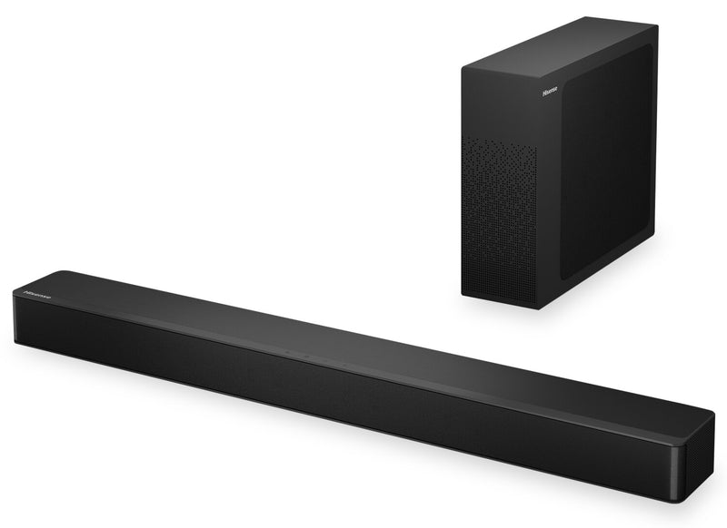 Barre de son Hisense à 2.1 canaux avec Dolby AudioMD, DTS Virtual:XMC et caisson d’extrêmes graves sans fil de 240 W (HS2100)