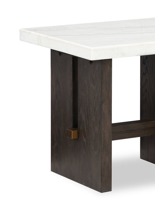 Table de bout Warwick de 26 po en bois massif et en marbre - blanche et chêne brun