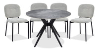  Ensemble de salle à manger Luka 5 pièces en métal avec table ronde de 43,5 po (L), dessus en pierre frittée et 4 chaises - gris et taupe