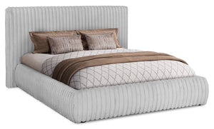 Lit plateforme rembourré Aria en tissu gris capitonné - format grand lit