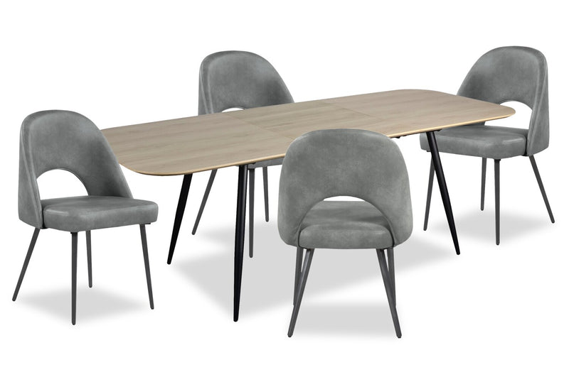 Ensemble de salle à manger Joss 5 pièces en métal avec table, rallonge papillon de 63 po à 86,5 po (L) et 4 chaises Bay - gris