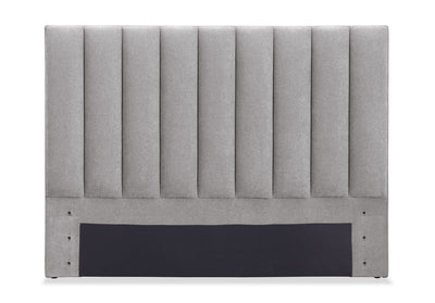 Amos Upholstered Headboard in Grey Fabric, Channelled - Full Size | Tête de lit rembourrée Amos en tissu gris en canaux - format lit double