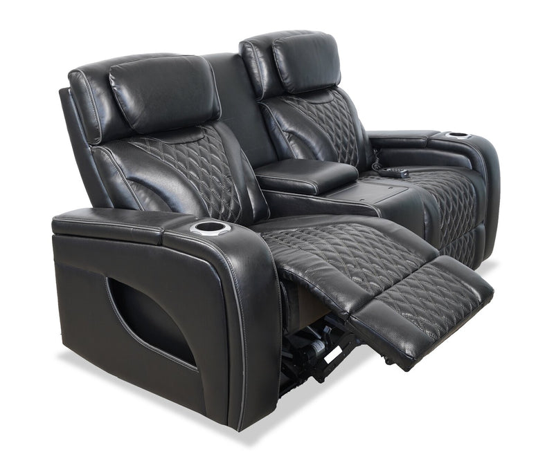 Causeuse de massage à inclinaison électrique Elite de 74 po en cuir véritable avec son immersif et appuie-têtes électriques - noire