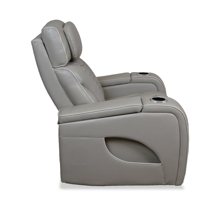 Fauteuil de massage à inclinaison électrique Elite de 38 po en cuir véritable avec son immersif et appuie-tête électrique - mastic